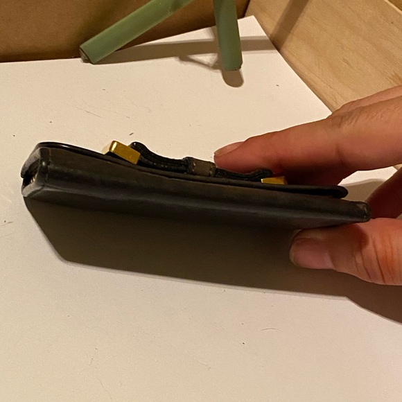 Auth PRADA Saffiano Black Leather Ribbon Trifold Wallet Compact Wallet #9388 - Picture 6 of 8